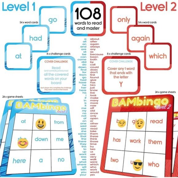 Sight Word Bingo Game Level 1 and 2 - Learn to Read Vocabulary for Kindergarten - Picture 2 of 7